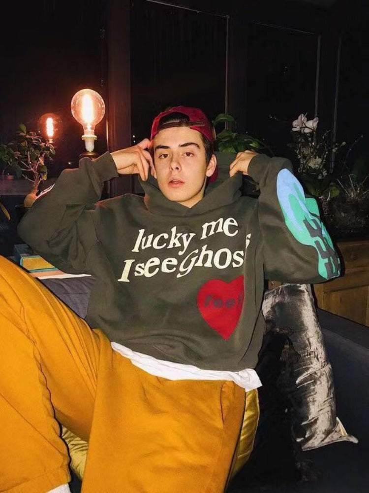 Graffiti Letter Foam Plus Velvet Oversized Sweatshirts Men's Fleece Hooded Hoodie Unisex
