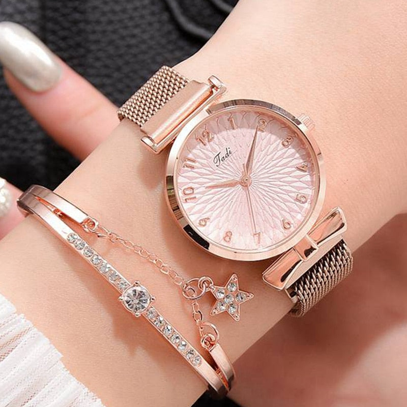 Luxury Women Bracelet Quartz Watches For Women Ladies Sports Dress Pink Dial Wrist Watch Clock Relogio Feminino
