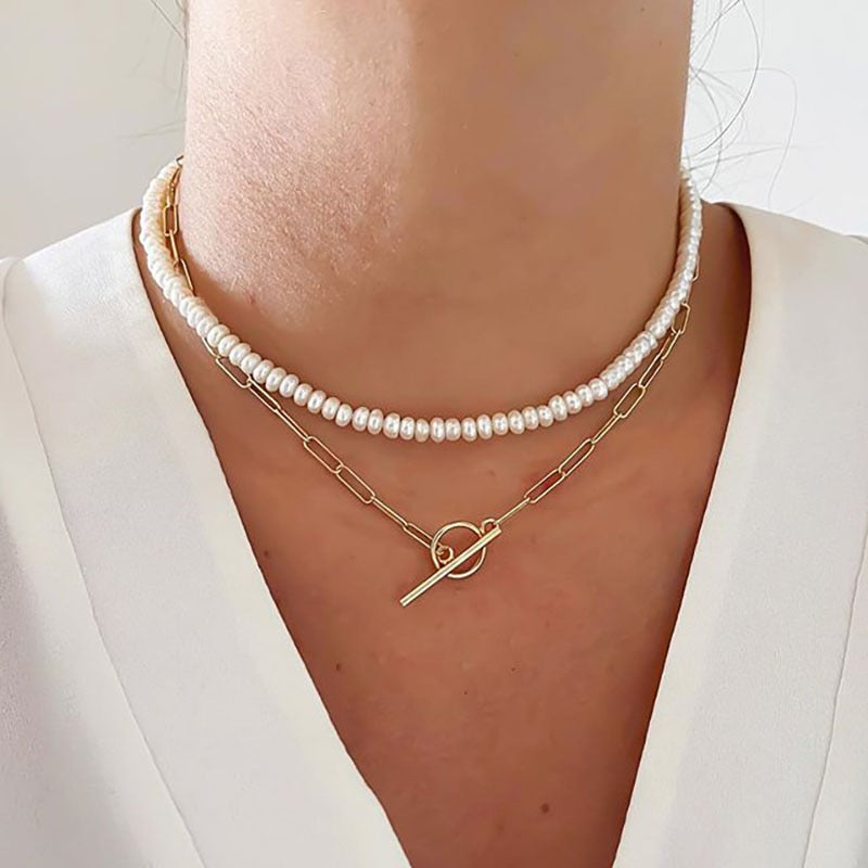 Trendy 2023 Multi chain Pendant Gold Pearl Necklaces