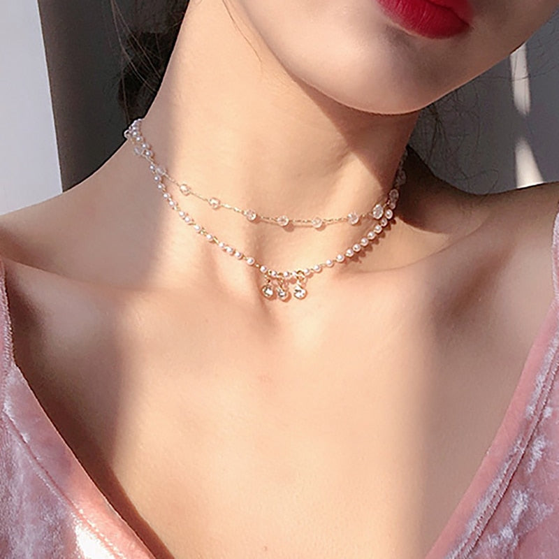 Trendy 2023 Multi chain Pendant Gold Pearl Necklaces
