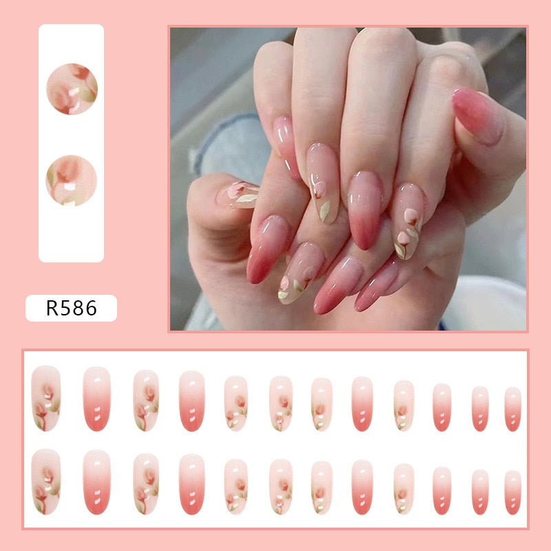 Short False Press on Nail Tip with Glue Designs Detachable Reusable Fake Nails 24Pcs/Set with Nail Art DIY Tips