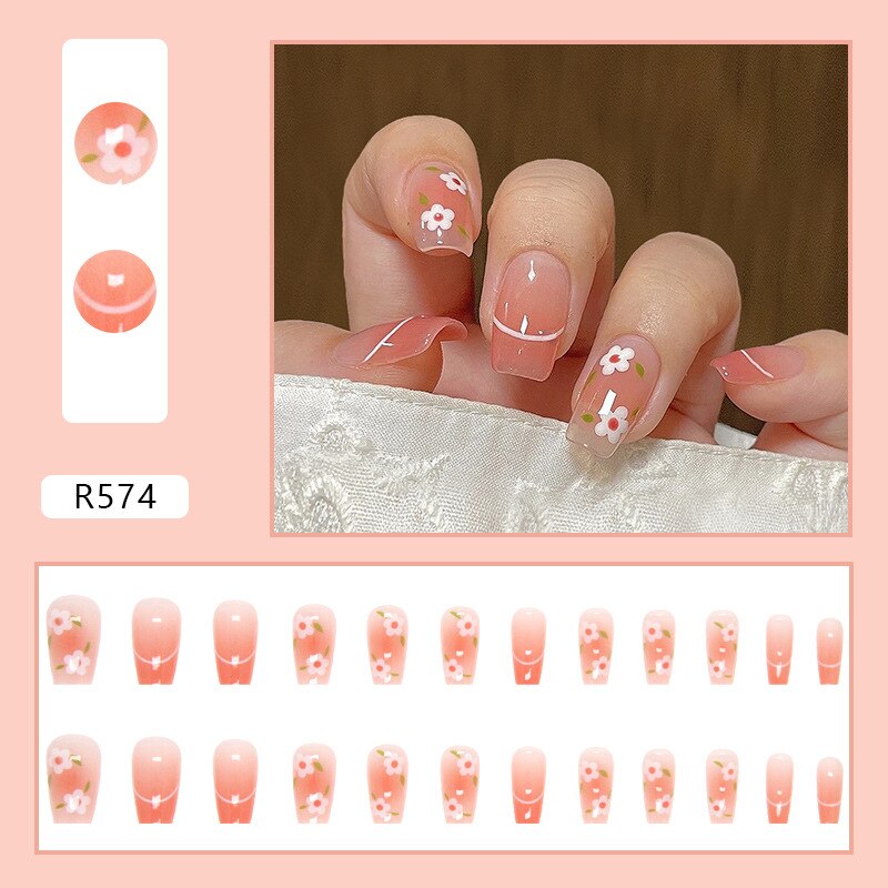 Short False Press on Nail Tip with Glue Designs Detachable Reusable Fake Nails 24Pcs/Set with Nail Art DIY Tips