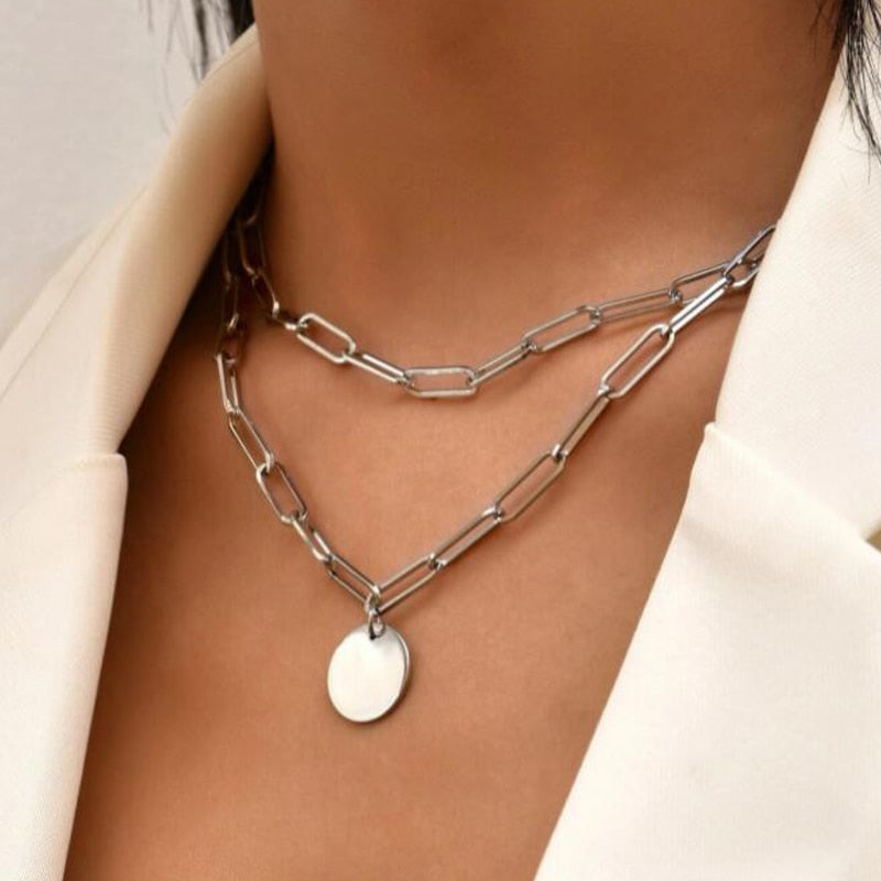 Vintage Round boho Charm Layered Necklace for Women