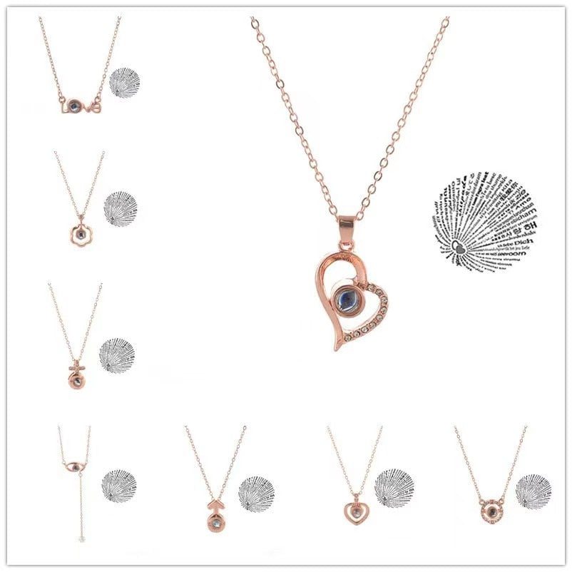 Trendy Projection 100 Languages I Love You Pendant Necklaces For Lover Girlfriend 2023