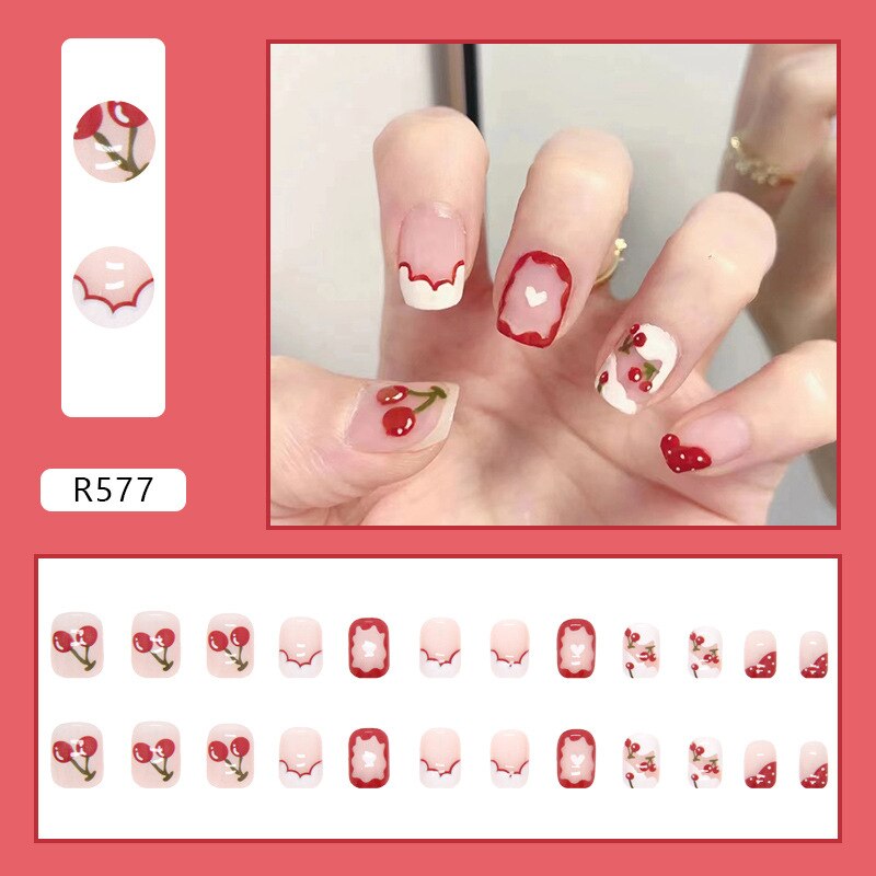 Short False Press on Nail Tip with Glue Designs Detachable Reusable Fake Nails 24Pcs/Set with Nail Art DIY Tips