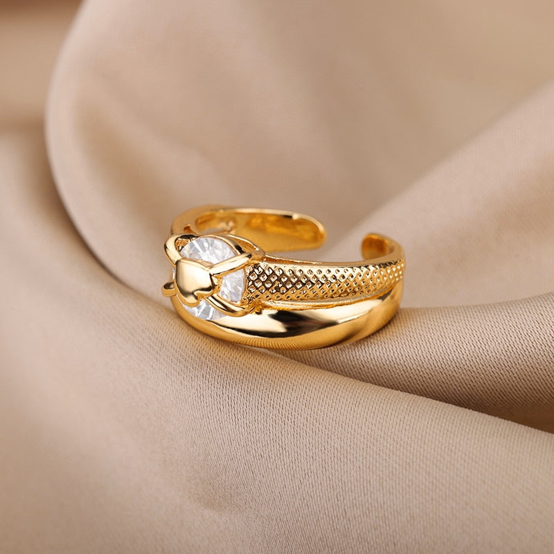 Gold Plated Heart Rings for Women Bride Girls