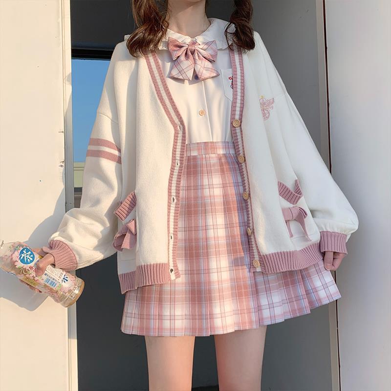 Japanese Style Sweet Knitted Cardigans Embroidery Oversize Harajuku Female Cardigans