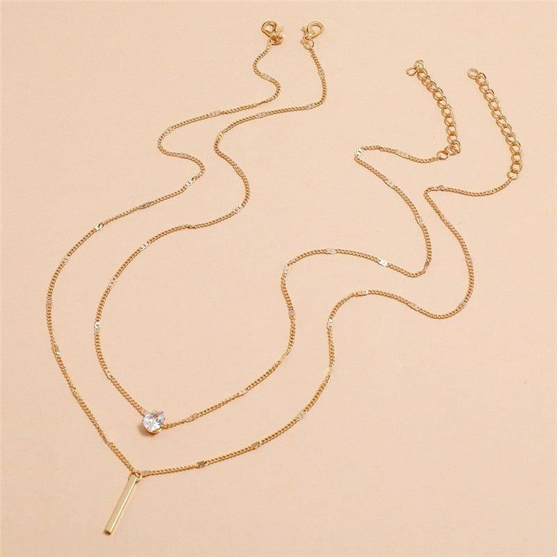 Trendy Crystal Geometric Gold Color Pendant Necklaces Set for Women | Elegant and Versatile Jewelry