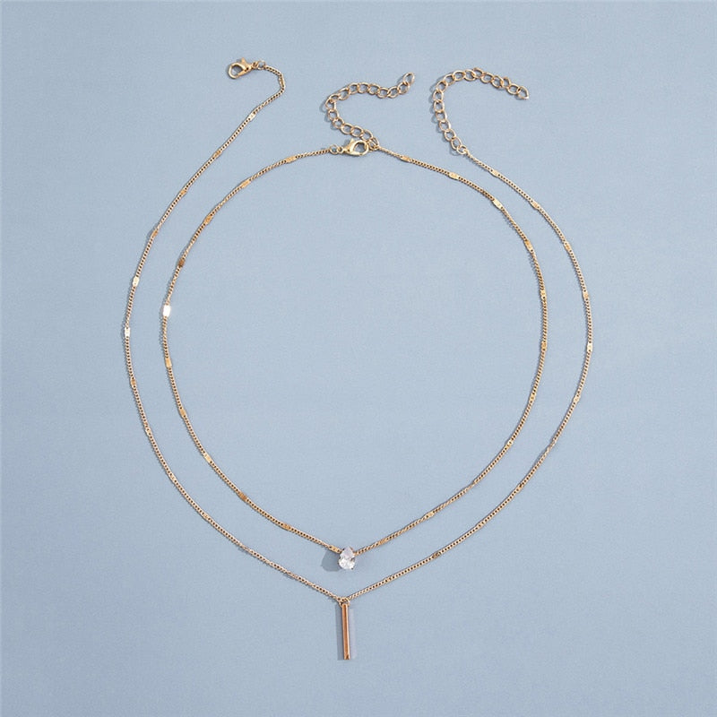 Trendy Crystal Geometric Gold Color Pendant Necklaces Set for Women | Elegant and Versatile Jewelry