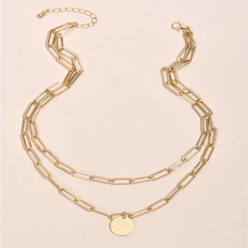Vintage Round boho Charm Layered Necklace for Women