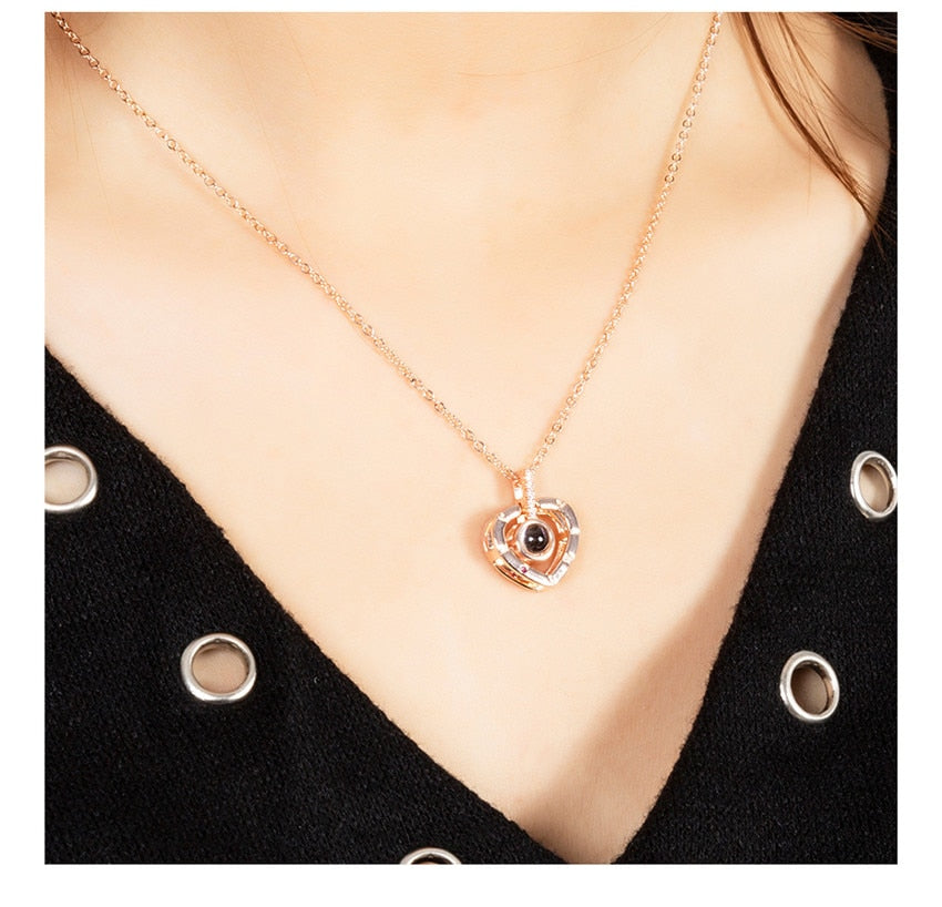 Trendy Projection 100 Languages I Love You Pendant Necklaces For Lover Girlfriend 2023