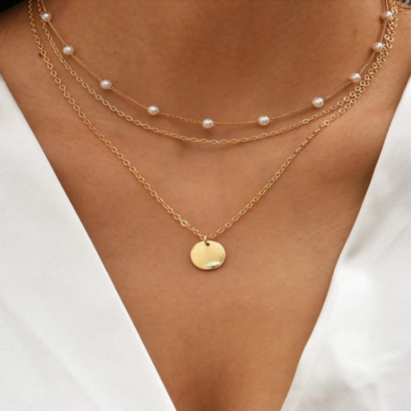 Vintage Round boho Charm Layered Necklace for Women