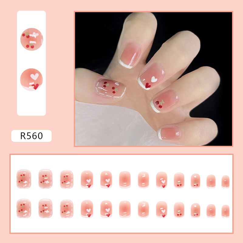 Short False Press on Nail Tip with Glue Designs Detachable Reusable Fake Nails 24Pcs/Set with Nail Art DIY Tips