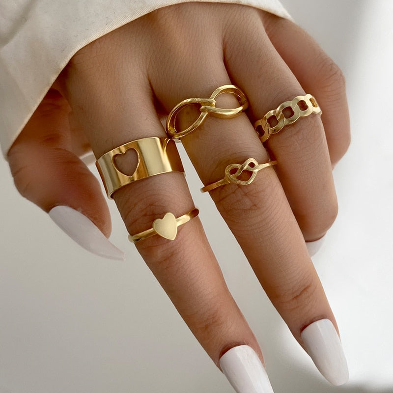 Trendy Boho Gold Pearl 22pcs Heart Rings Set For Women