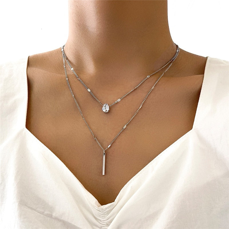 Trendy Crystal Geometric Gold Color Pendant Necklaces Set for Women | Elegant and Versatile Jewelry
