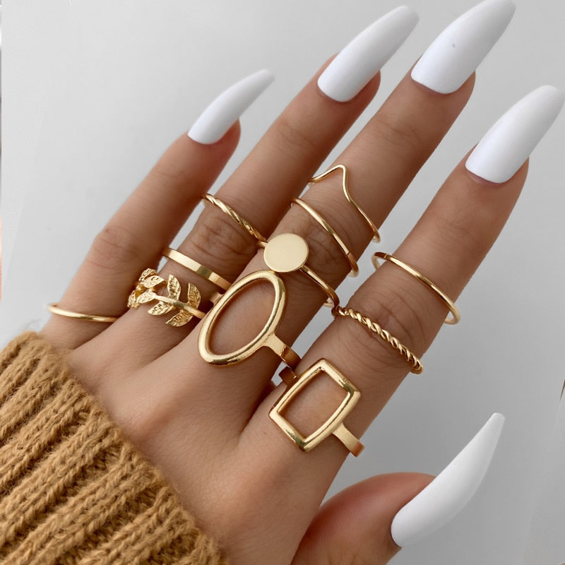 Trendy Boho Gold Pearl 22pcs Heart Rings Set For Women