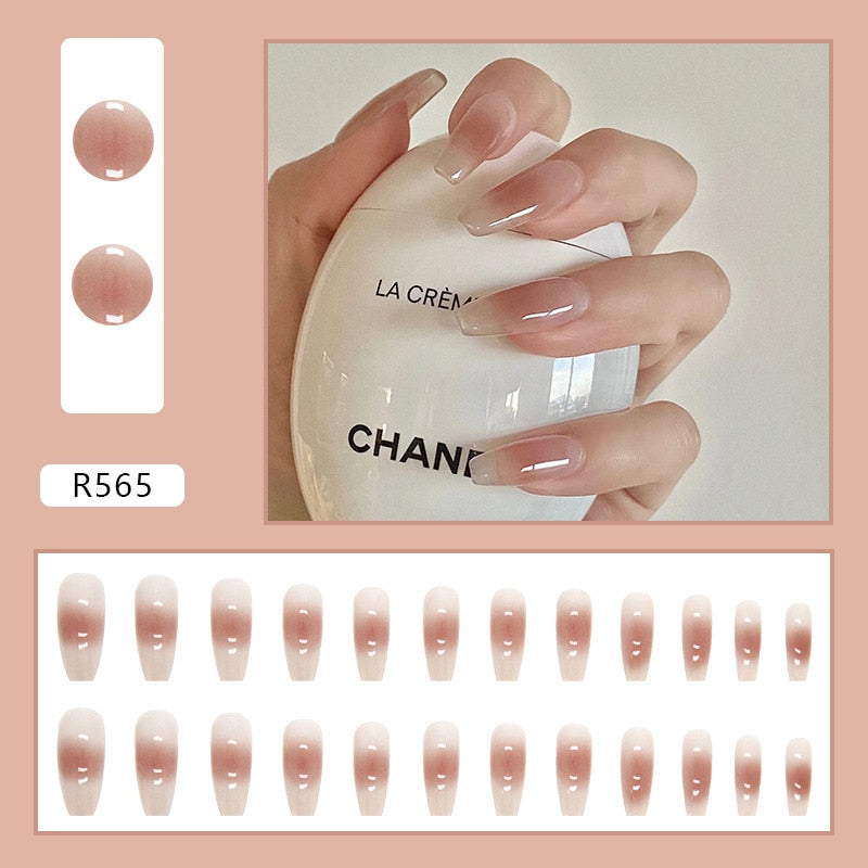 Short False Press on Nail Tip with Glue Designs Detachable Reusable Fake Nails 24Pcs/Set with Nail Art DIY Tips