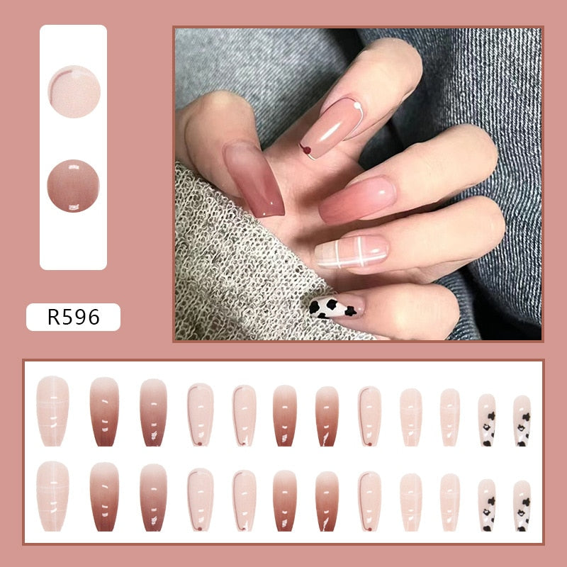 Short False Press on Nail Tip with Glue Designs Detachable Reusable Fake Nails 24Pcs/Set with Nail Art DIY Tips