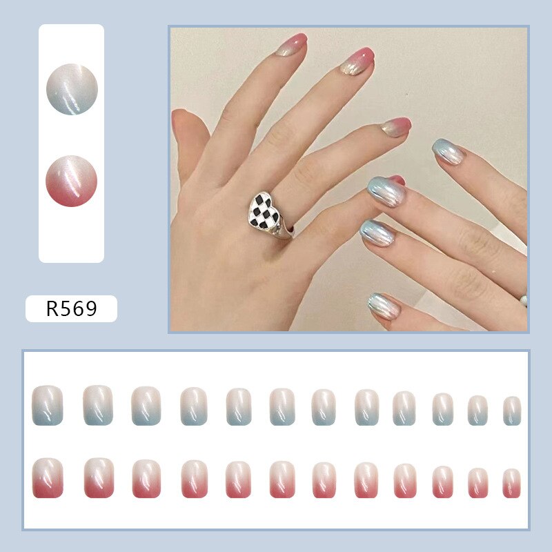 Short False Press on Nail Tip with Glue Designs Detachable Reusable Fake Nails 24Pcs/Set with Nail Art DIY Tips