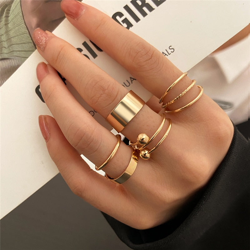 Trendy Boho Gold Pearl 22pcs Heart Rings Set For Women