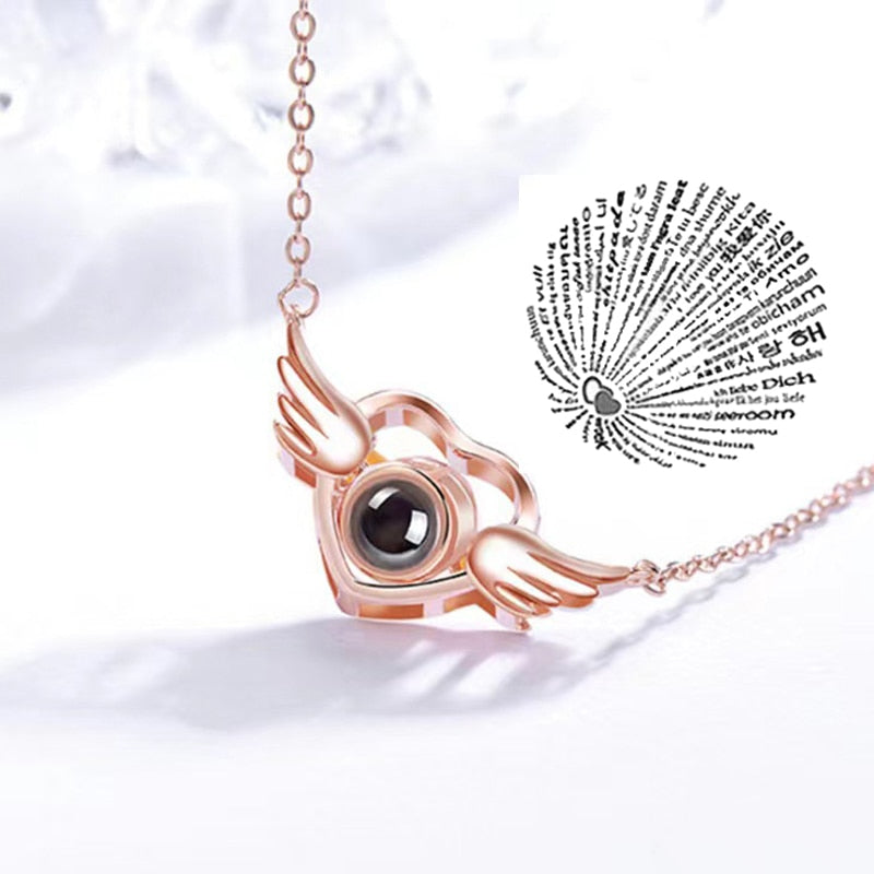 Trendy Projection 100 Languages I Love You Pendant Necklaces For Lover Girlfriend 2023