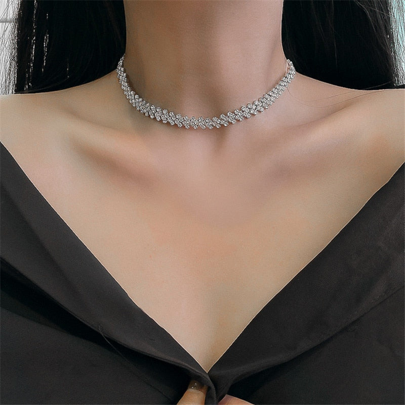 Fashion Full Rhinestone Choker Necklaces for Women Geometric Crystal Necklaces for Weddings Party Gifts