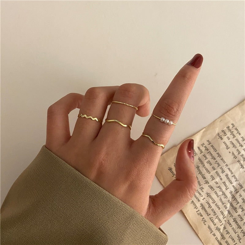 Trendy Boho Gold Pearl 22pcs Heart Rings Set For Women