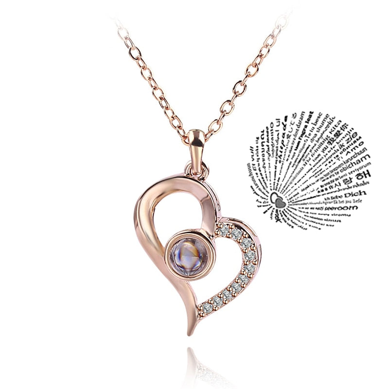 Trendy Projection 100 Languages I Love You Pendant Necklaces For Lover Girlfriend 2023