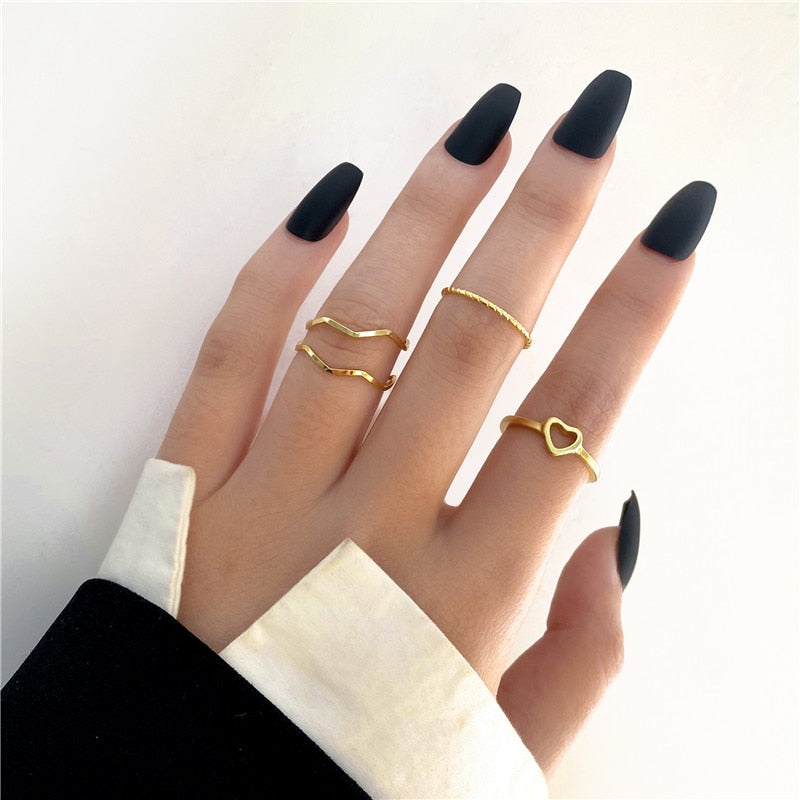 Trendy Boho Gold Pearl 22pcs Heart Rings Set For Women