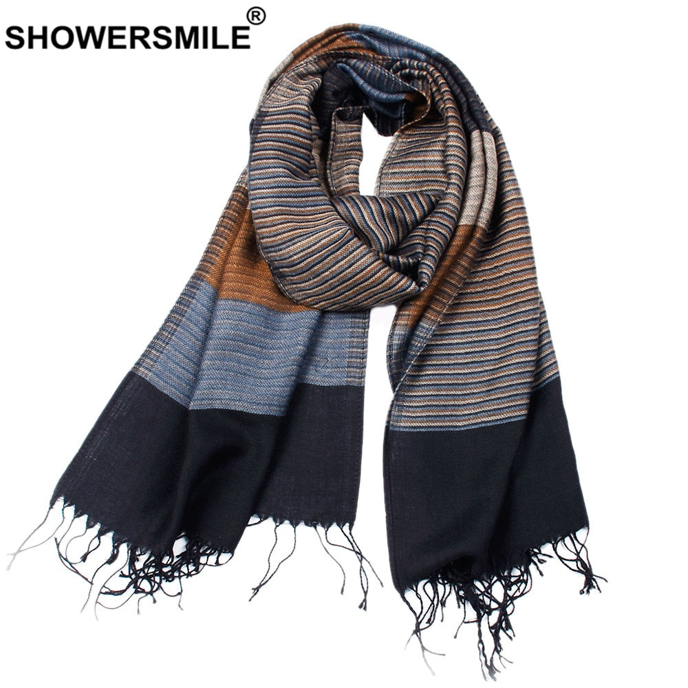 SHOWERSMILE Men Scarf Striped Tassel Winter Scarf for Men Designer Brand Acrylic Men's Scarves 180cm*52cm