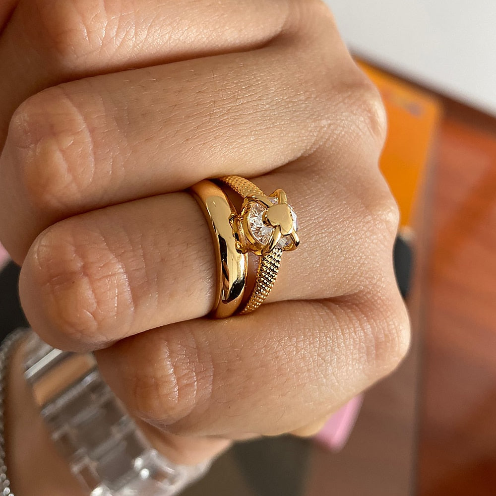 Gold Plated Heart Rings for Women Bride Girls