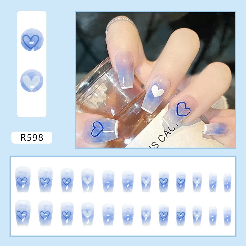 Short False Press on Nail Tip with Glue Designs Detachable Reusable Fake Nails 24Pcs/Set with Nail Art DIY Tips