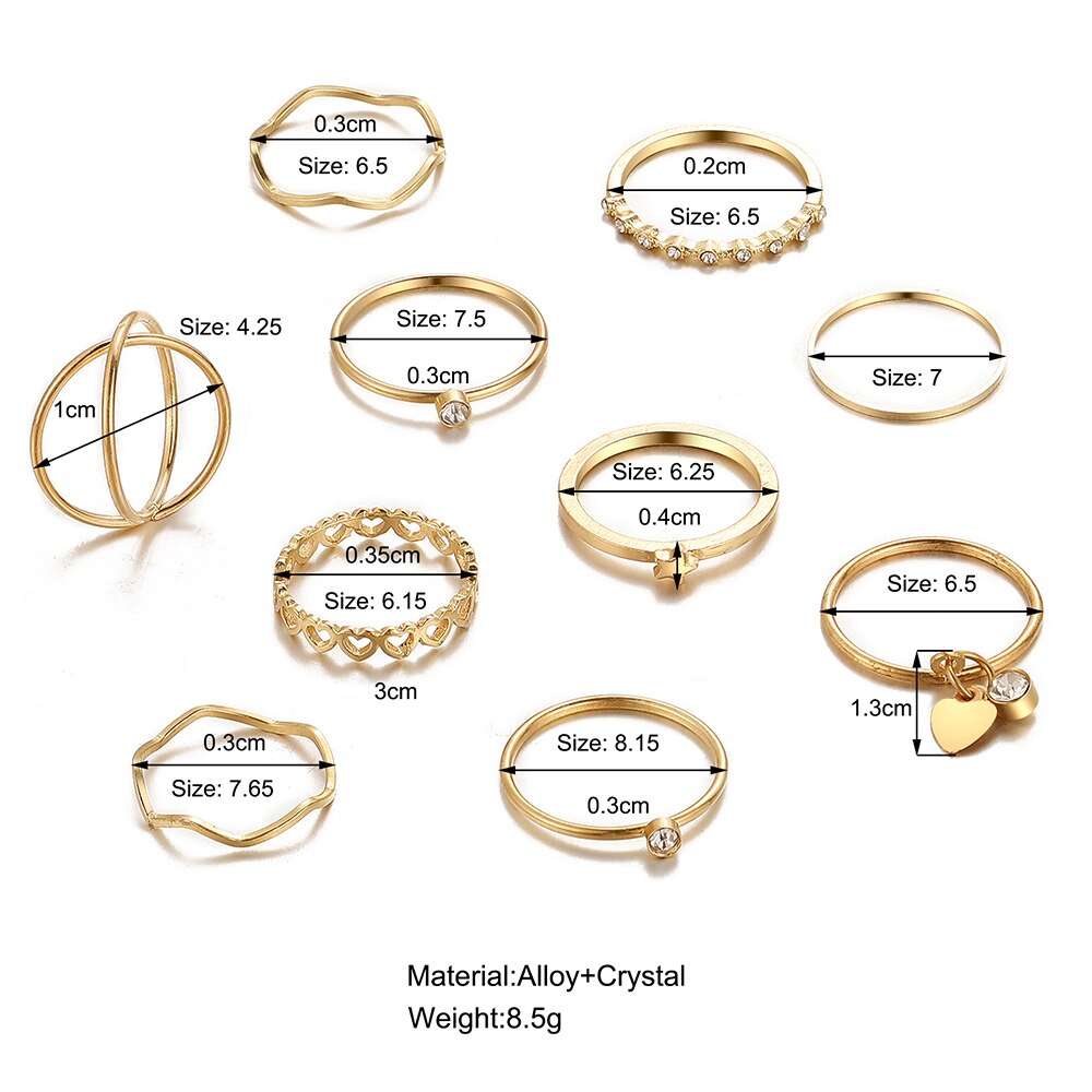 Trendy Boho Gold Pearl 22pcs Heart Rings Set For Women