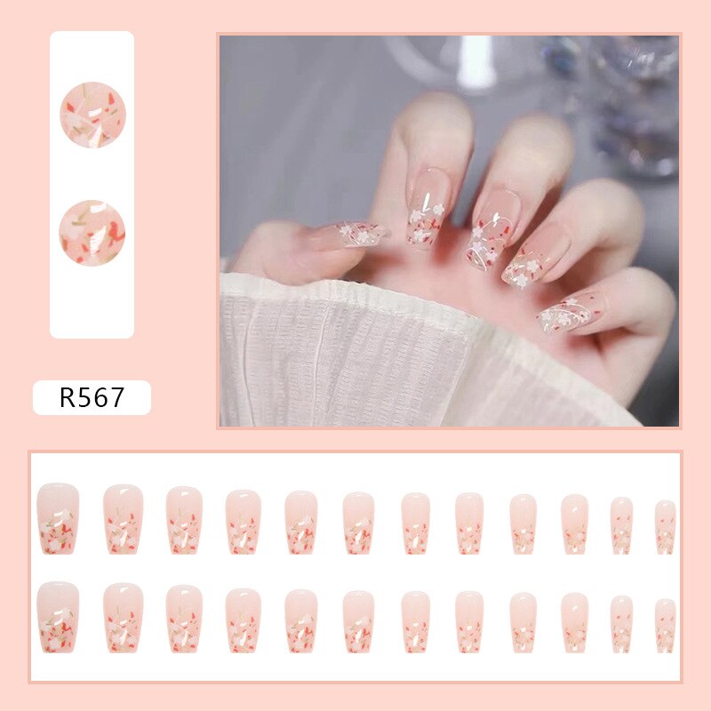 Short False Press on Nail Tip with Glue Designs Detachable Reusable Fake Nails 24Pcs/Set with Nail Art DIY Tips