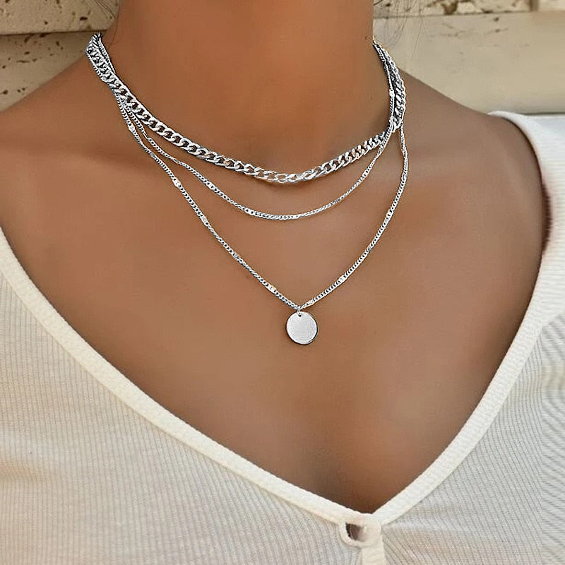 Vintage Round boho Charm Layered Necklace for Women