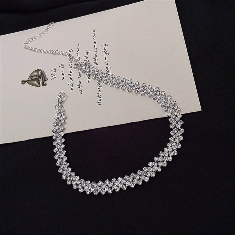 Fashion Full Rhinestone Choker Necklaces for Women Geometric Crystal Necklaces for Weddings Party Gifts