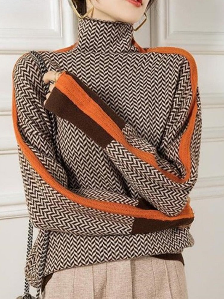 Pullover Sweater, Female Turtleneck Knitwear Tops, and Knit Jumpers for Women