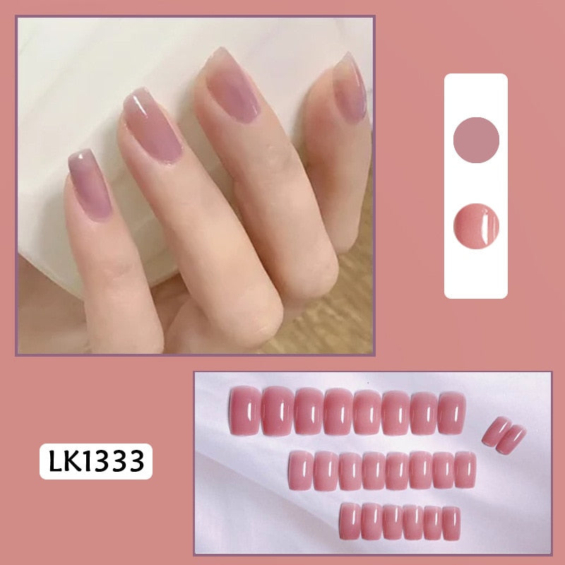 Short False Press on Nail Tip with Glue Designs Detachable Reusable Fake Nails 24Pcs/Set with Nail Art DIY Tips