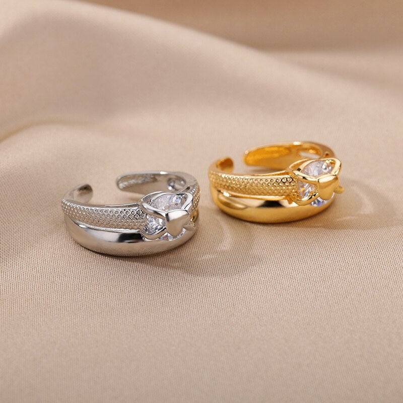 Gold Plated Heart Rings for Women Bride Girls