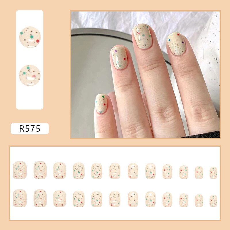 Short False Press on Nail Tip with Glue Designs Detachable Reusable Fake Nails 24Pcs/Set with Nail Art DIY Tips