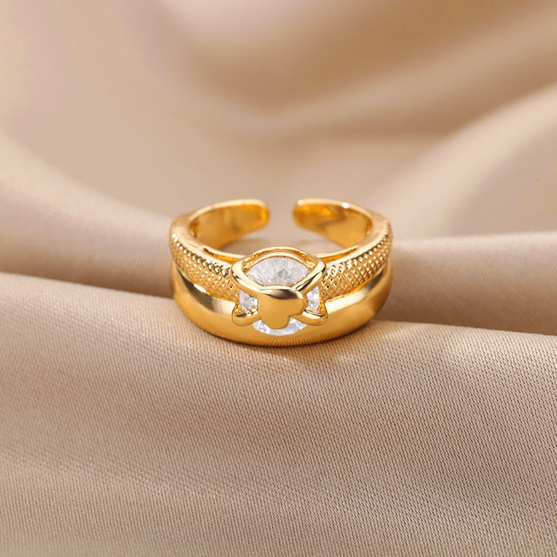 Gold Plated Heart Rings for Women Bride Girls