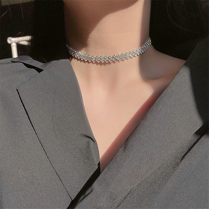 Fashion Full Rhinestone Choker Necklaces for Women Geometric Crystal Necklaces for Weddings Party Gifts