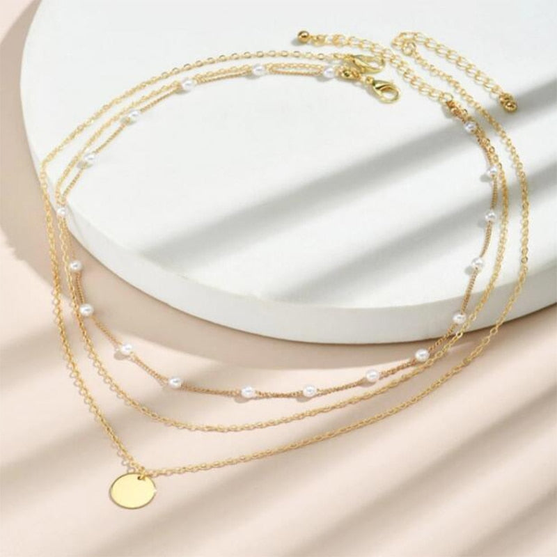 Vintage Round boho Charm Layered Necklace for Women