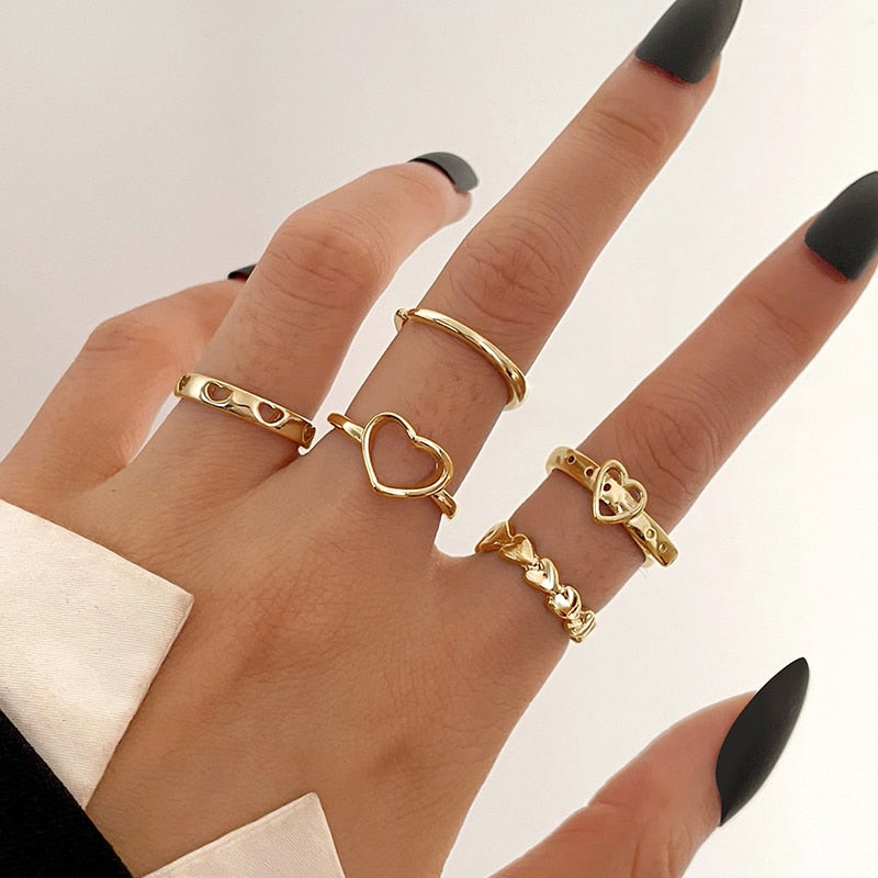 Trendy Boho Gold Pearl 22pcs Heart Rings Set For Women