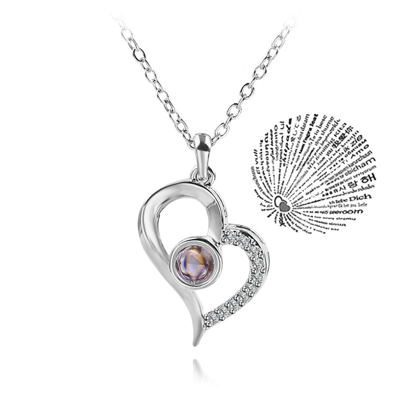 Trendy Projection 100 Languages I Love You Pendant Necklaces For Lover Girlfriend 2023