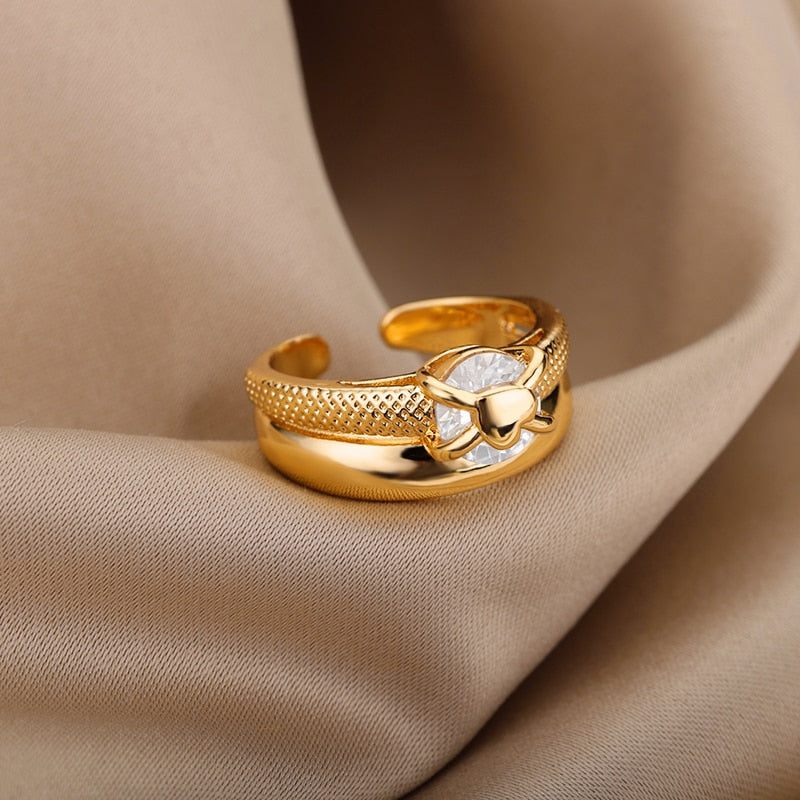 Gold Plated Heart Rings for Women Bride Girls