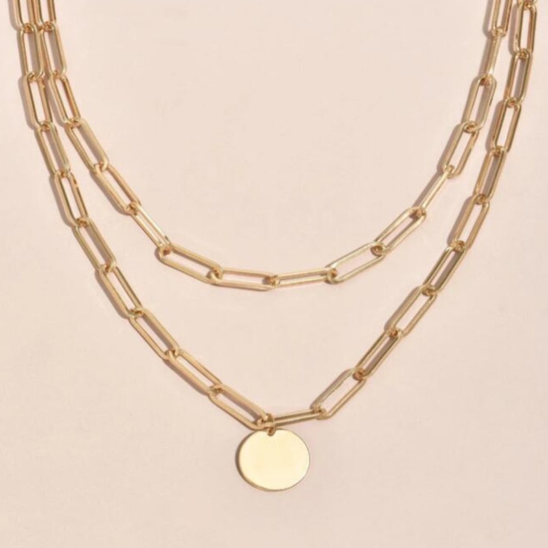 Vintage Round boho Charm Layered Necklace for Women