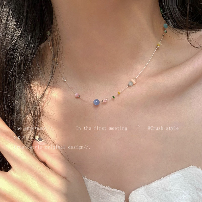 Mermaid's Tears Necklace Ocean Sea Invisible Transparent chain Fishing Line Short Chain Beach Pendants Transparent Necklaces