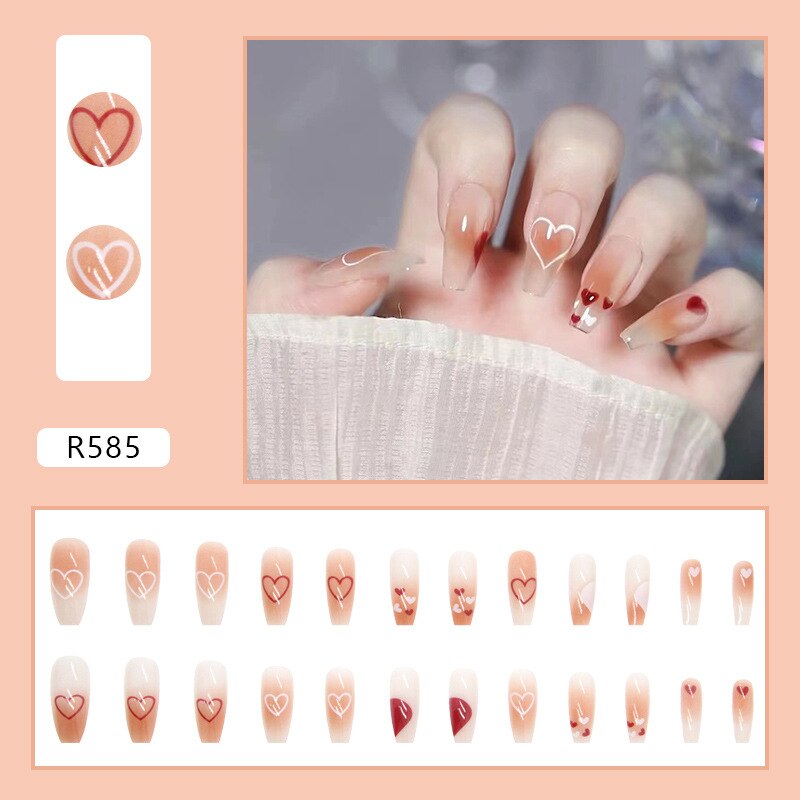 Short False Press on Nail Tip with Glue Designs Detachable Reusable Fake Nails 24Pcs/Set with Nail Art DIY Tips