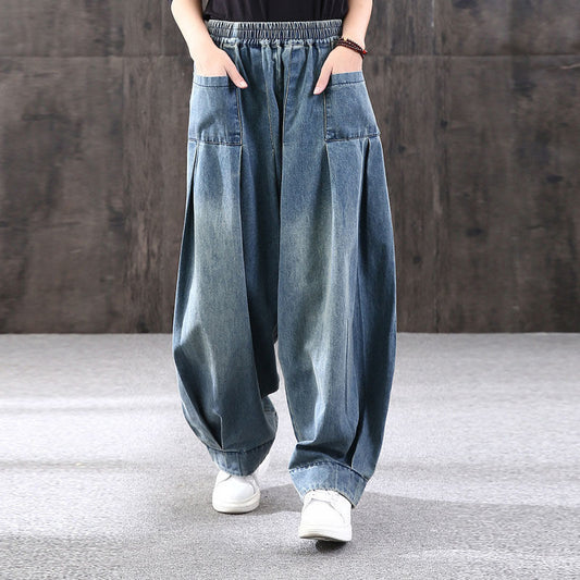 Vintage Harem Pants Trousers New Baggy Oversize Jeans for Women Denim Casual Cross Pants Mom Wide Leg Jeans 2023